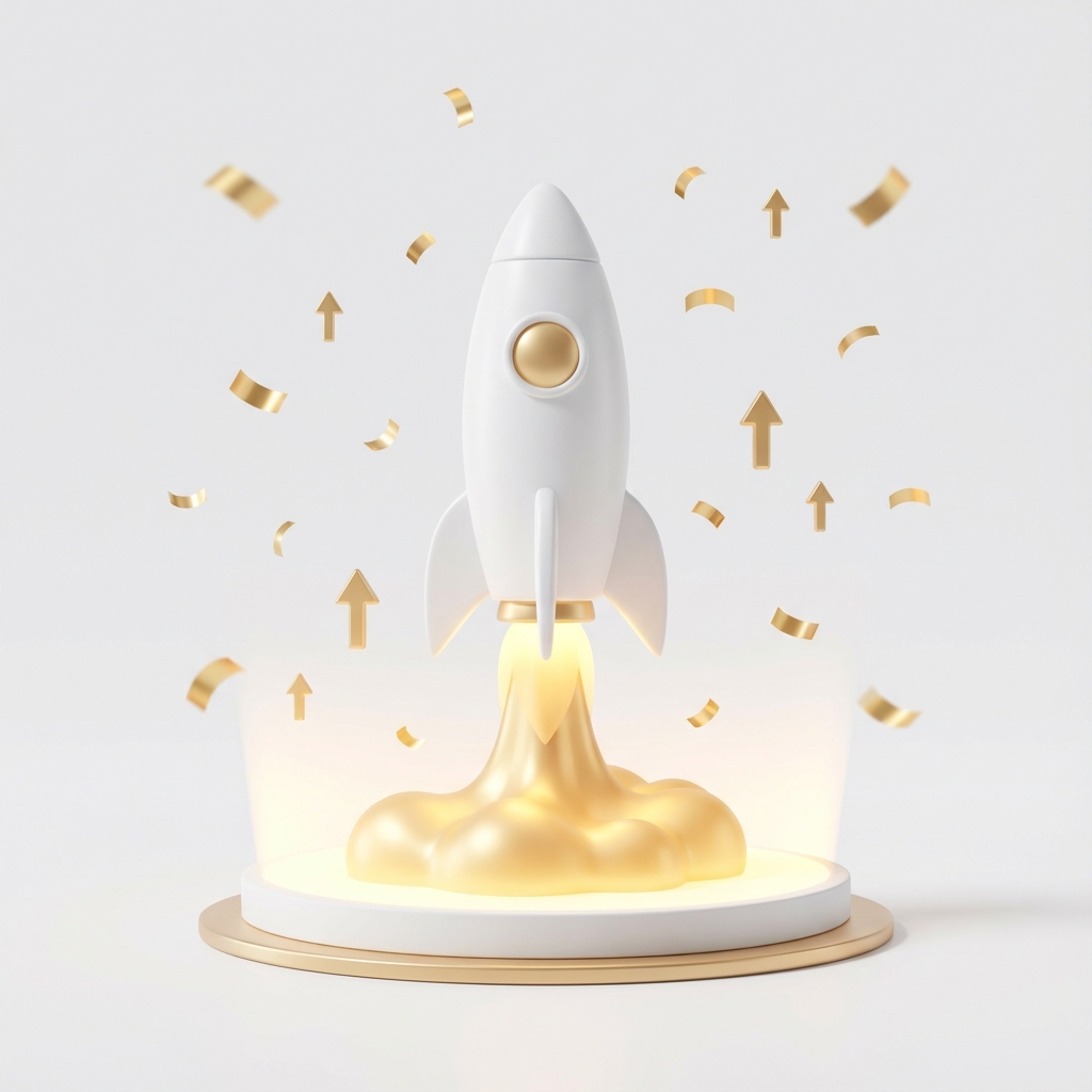 3D illustration of a rocket launching successfully