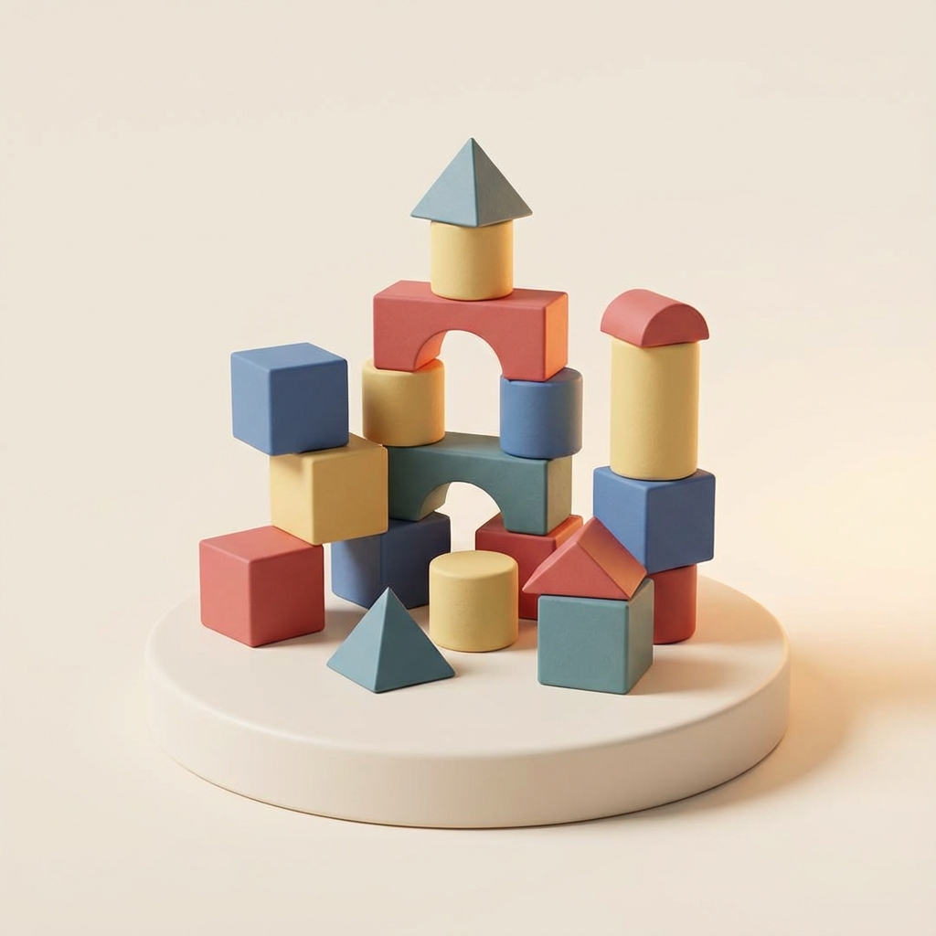 3D illustration of colorful modular blocks for testing
